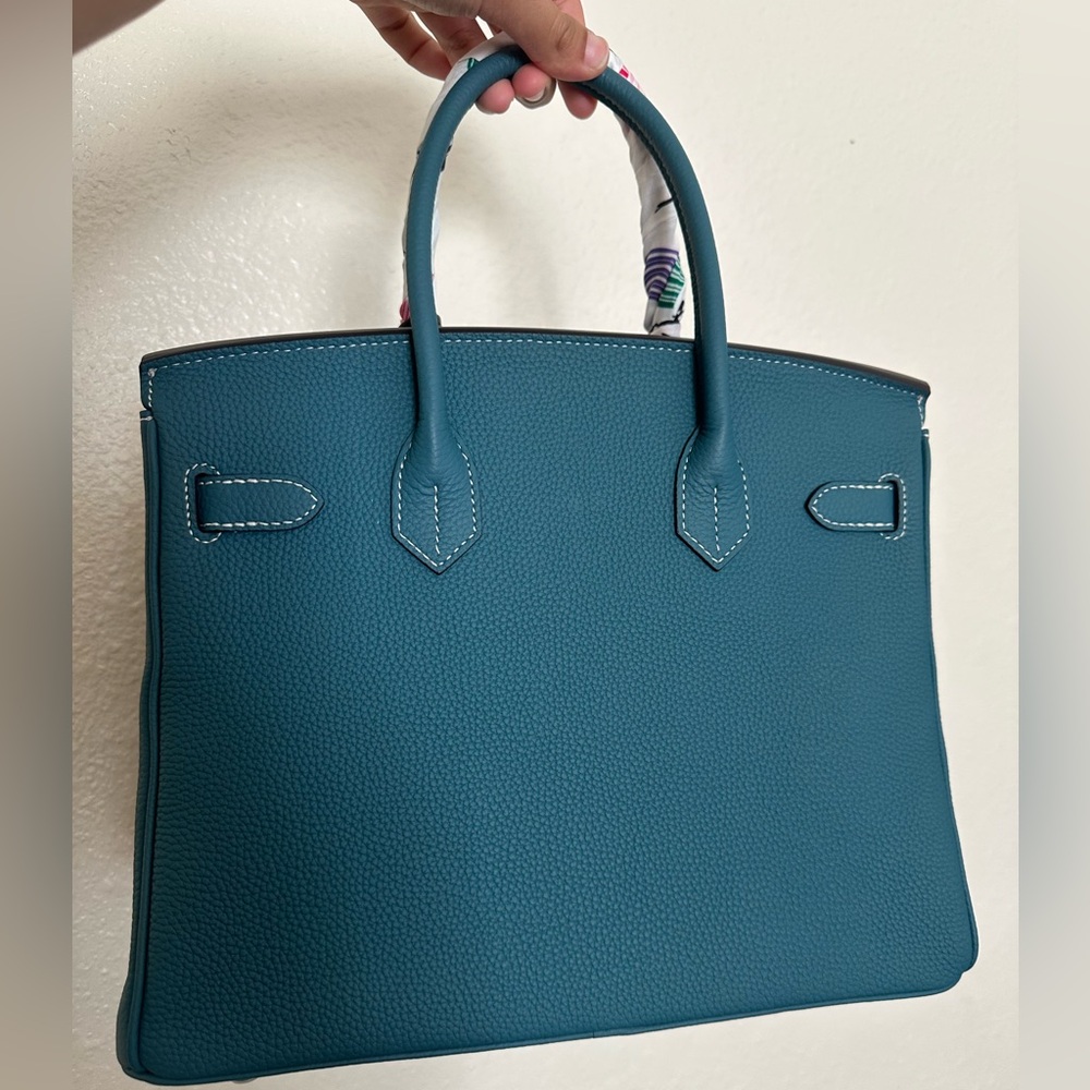 Elegant Teal Handbag with Scarf Accent - Picture 5 of 7